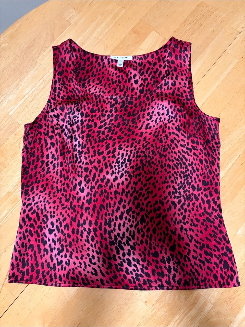 St. John Hot Pink and Black Leopard Print Satin Tank